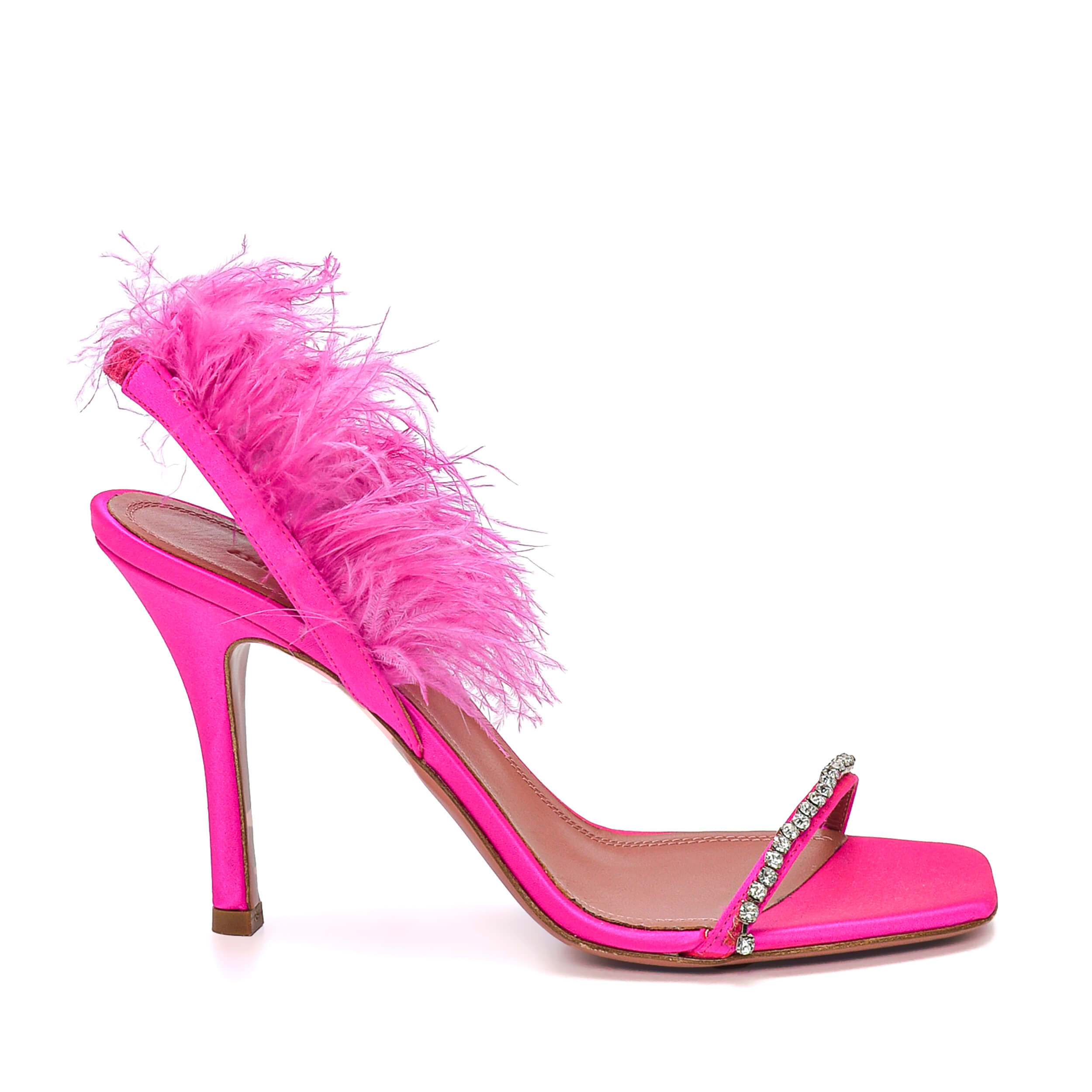 AMINA MUADDI - Fuchsia Satin Fur Detail Pump